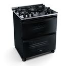 Fogão Brastemp 5 bocas Preto com duplo forno, mesa de vidro e turbo chama - BFD5VCE