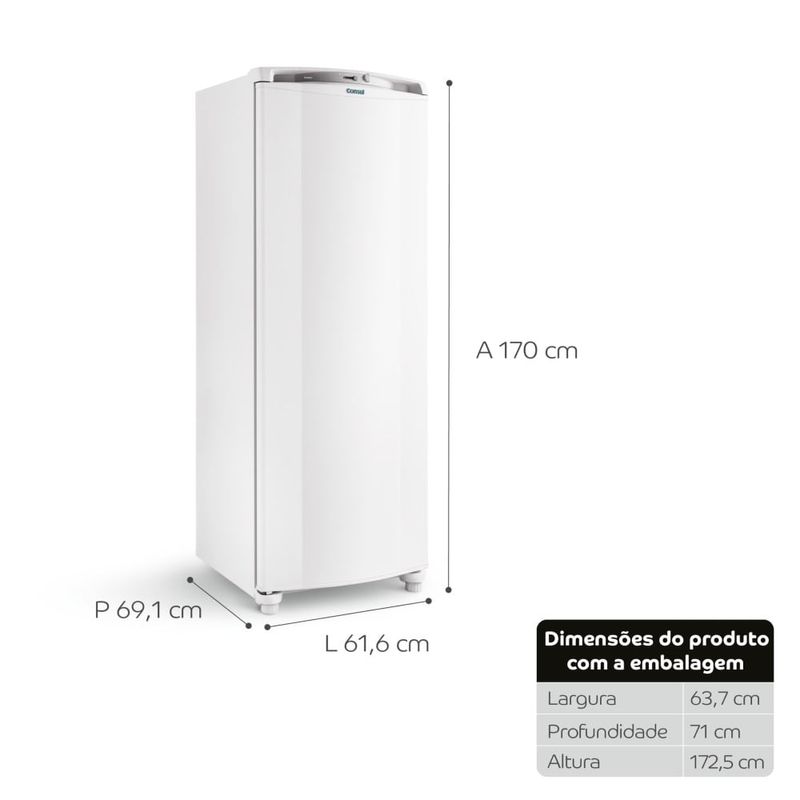Freezer-vertical-posicionado-na-diagonal-com-ilustracoes-de-suas-dimensoes-em-sua-volta