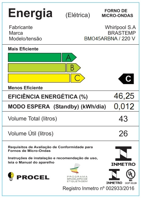 Brastemp_Micro_ondas_BMO45AR_Selo_Inmetro_220v