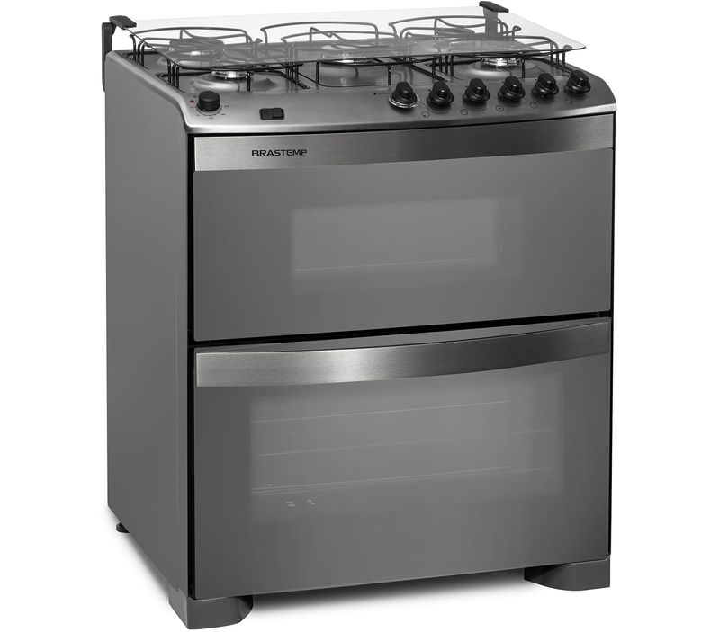Fogao--fogao-5-bocas-inox-com-forno-duplo-e-messa-compartimentada-Brastemp-Ative--BFD5NBR---Imagem-em-perspectiva